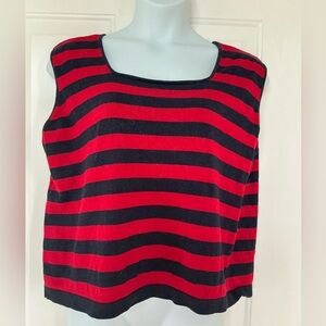 Dialogue Linen Blend Red and Blue Striped Sleeveless Tank Top 3X